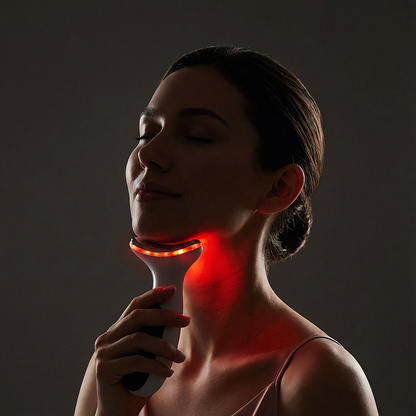 AuraCell Jawline Sculpting Device with EMS Microcurrent & 630nm Red Light – Neck & Double Chin Tightening | Lumi Red