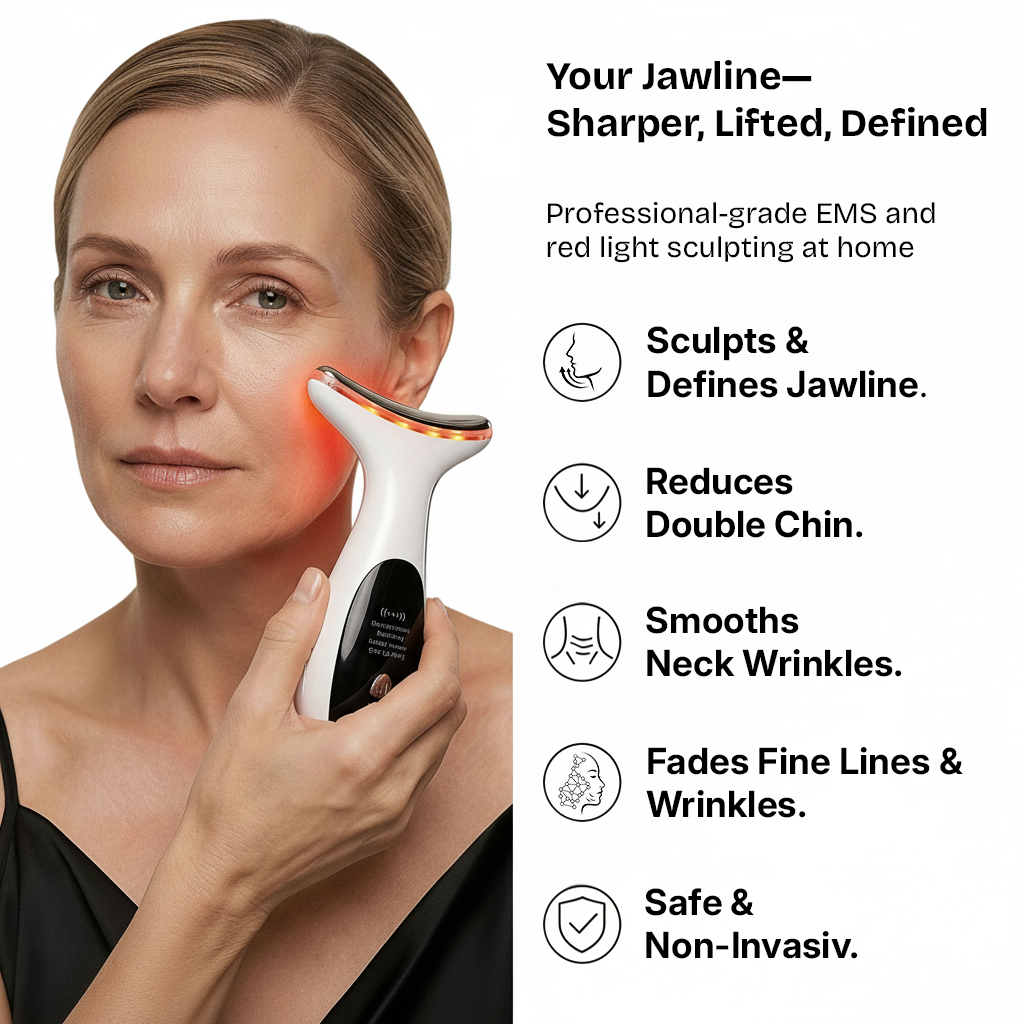 AuraCell Jawline Sculpting Device with EMS Microcurrent & 630nm Red Light – Neck & Double Chin Tightening | Lumi Red