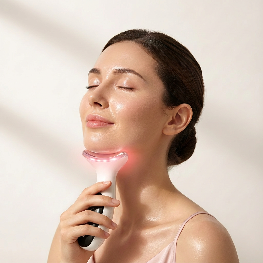 AuraCell Jawline Sculpting Device with EMS Microcurrent & 630nm Red Light – Neck & Double Chin Tightening | Lumi Red