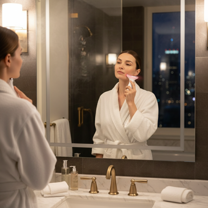 AuraCell Jawline Sculpting Device with EMS Microcurrent & 630nm Red Light – Neck & Double Chin Tightening | Lumi Red