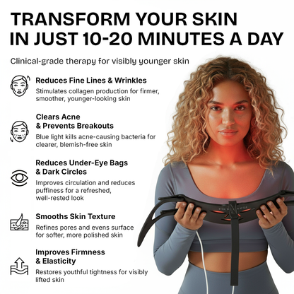 AuraCell Professional Dual-Spectrum LED Facial Mask - At-Home Light Therapy for Anti-Aging & Skin Repair