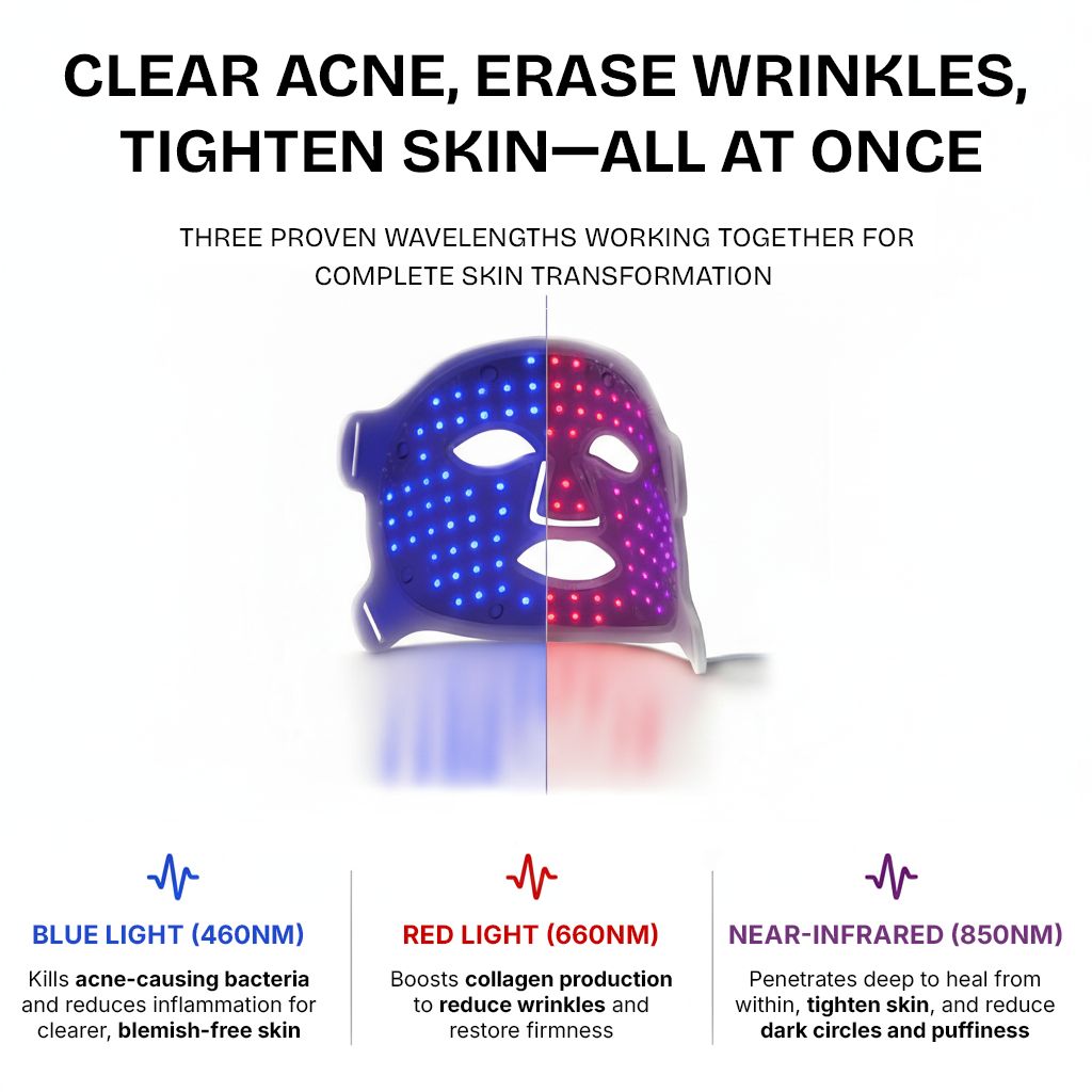 AuraCell Professional Dual-Spectrum LED Facial Mask - At-Home Light Therapy for Anti-Aging & Skin Repair