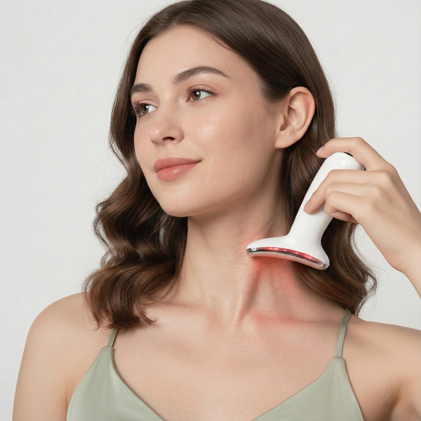 AuraCell Jawline Sculpting Device with EMS Microcurrent & 630nm Red Light – Neck & Double Chin Tightening | Lumi Red