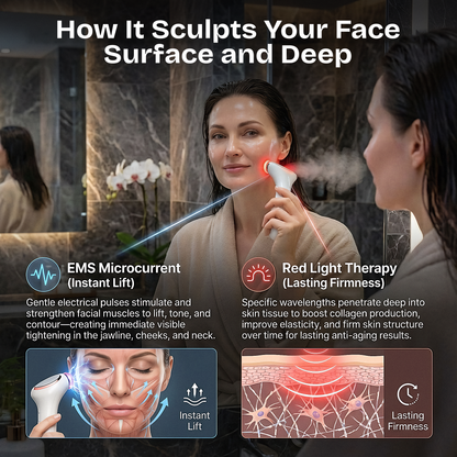 AuraCell Jawline Sculpting Device with EMS Microcurrent & 630nm Red Light – Neck & Double Chin Tightening | Lumi Red