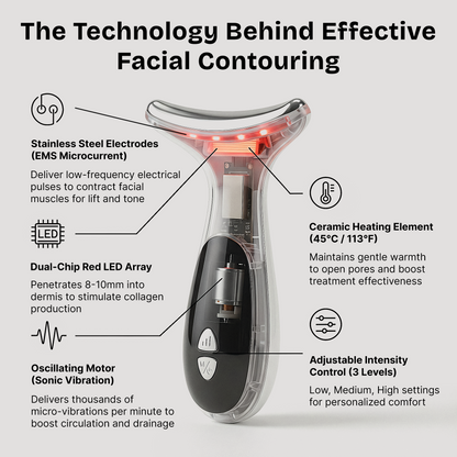 AuraCell Jawline Sculpting Device with EMS Microcurrent & 630nm Red Light – Neck & Double Chin Tightening | Lumi Red