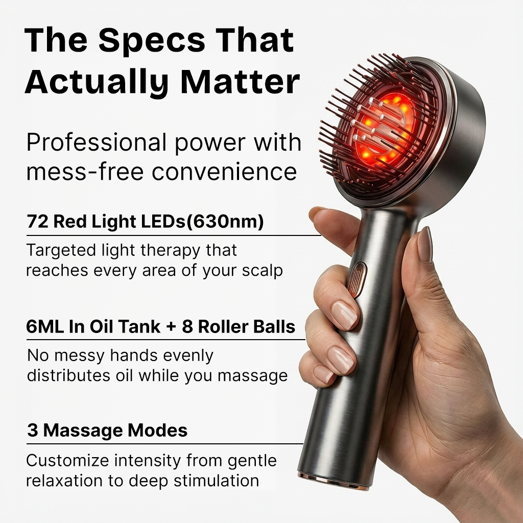 AuraCell GrowBrush Red Light Hair Growth Brush – 630nm LEDs for Thinning Hair & Scalp Health