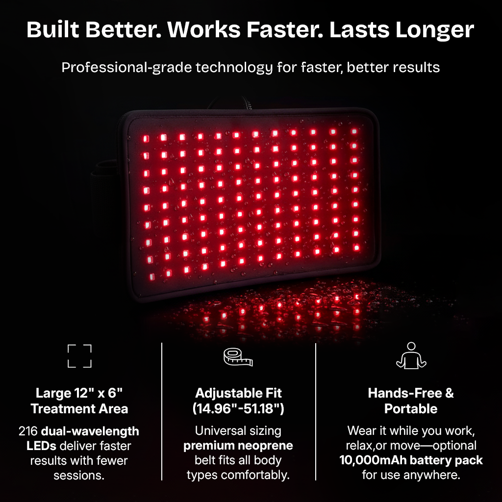 AuraCell Red Light Therapy Waist Belt with 660nm & 880nm Near-Infrared – Back Pain Relief & Body Toning