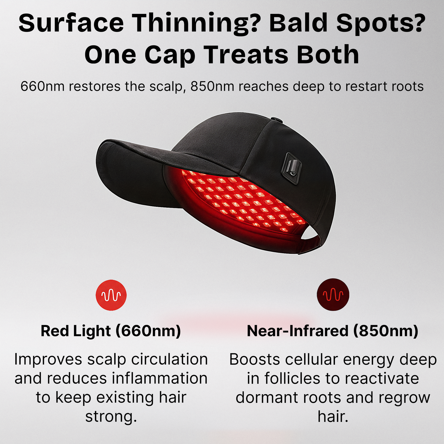 AuraCell GrowCap Red Light Hair Growth Cap – 660nm & 850nm Near-Infrared for Thinning Hair