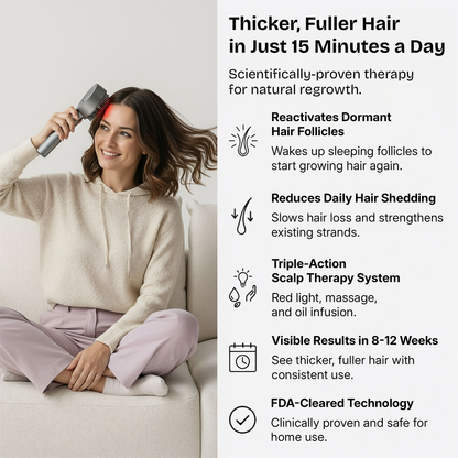 AuraCell GrowBrush Red Light Hair Growth Brush – 630nm LEDs for Thinning Hair & Scalp Health