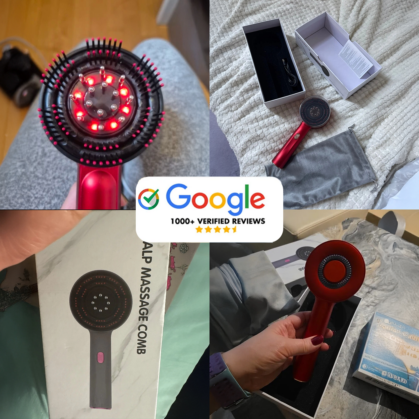 AuraCell GrowBrush Red Light Hair Growth Brush – 630nm LEDs for Thinning Hair & Scalp Health